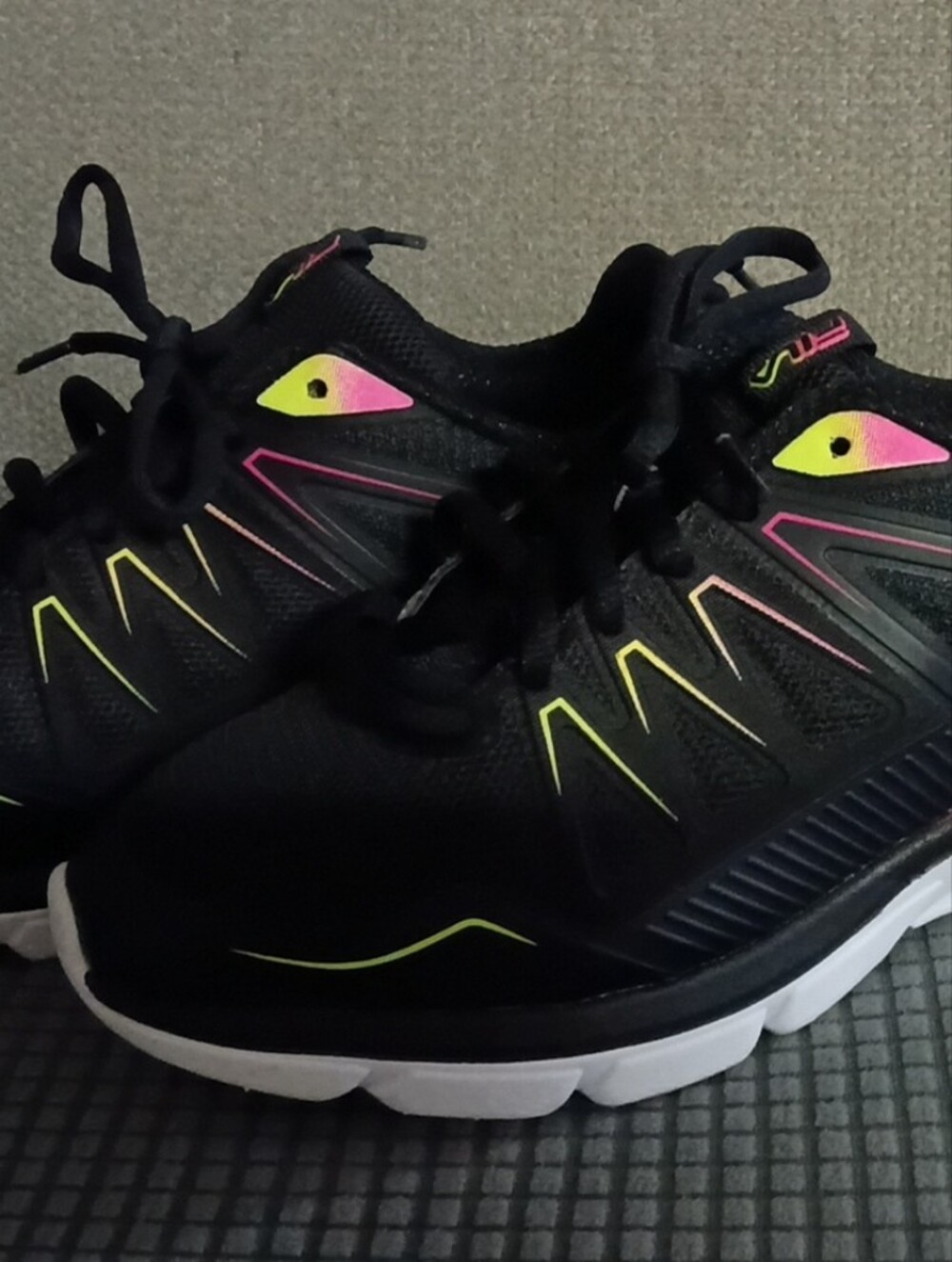 Fila Women's Black Athletic Shoes with Neon Yellow and Pink Accents New